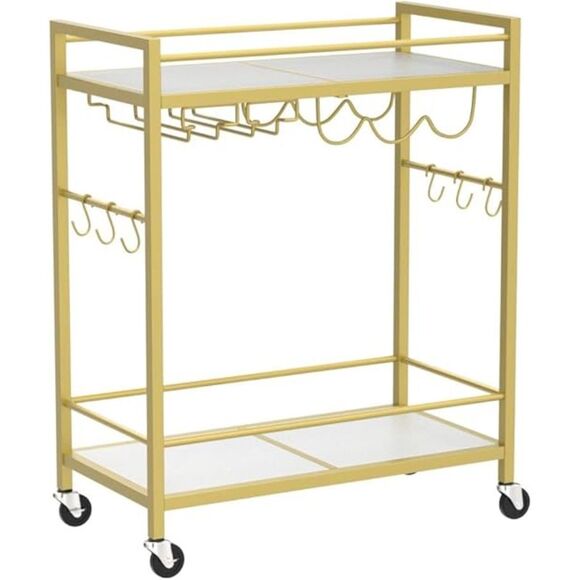 Mobile Kitchen Shelf with Wine Rack and Glass Holder, Rolling Beverage Cart - Picture 1 of 4
